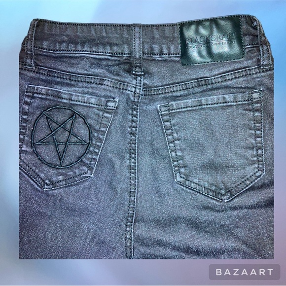 ☔️ Blackcraft Pentagram Zipper Black Coated Skinny Jeans - Picture 12 of 13